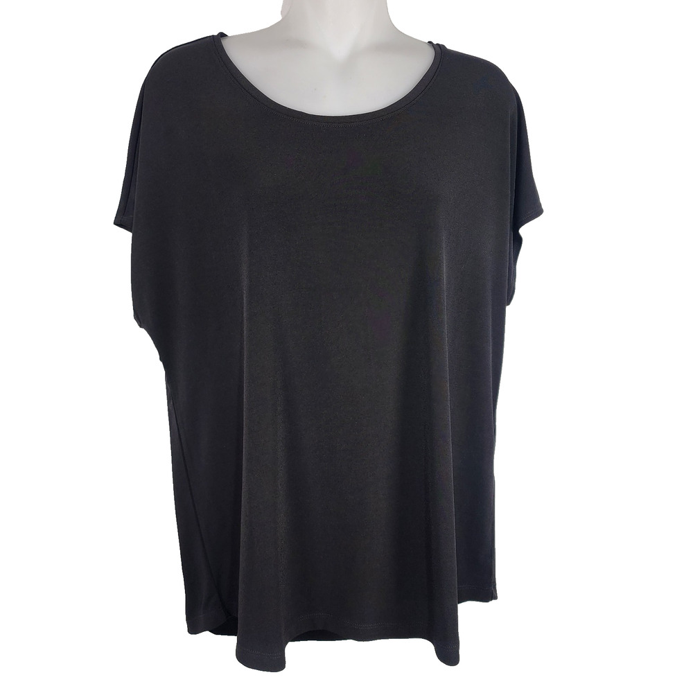 Chico's Women’s Top Black Stella High Low Scoop Neck Short Sleeve Knit Large NWT